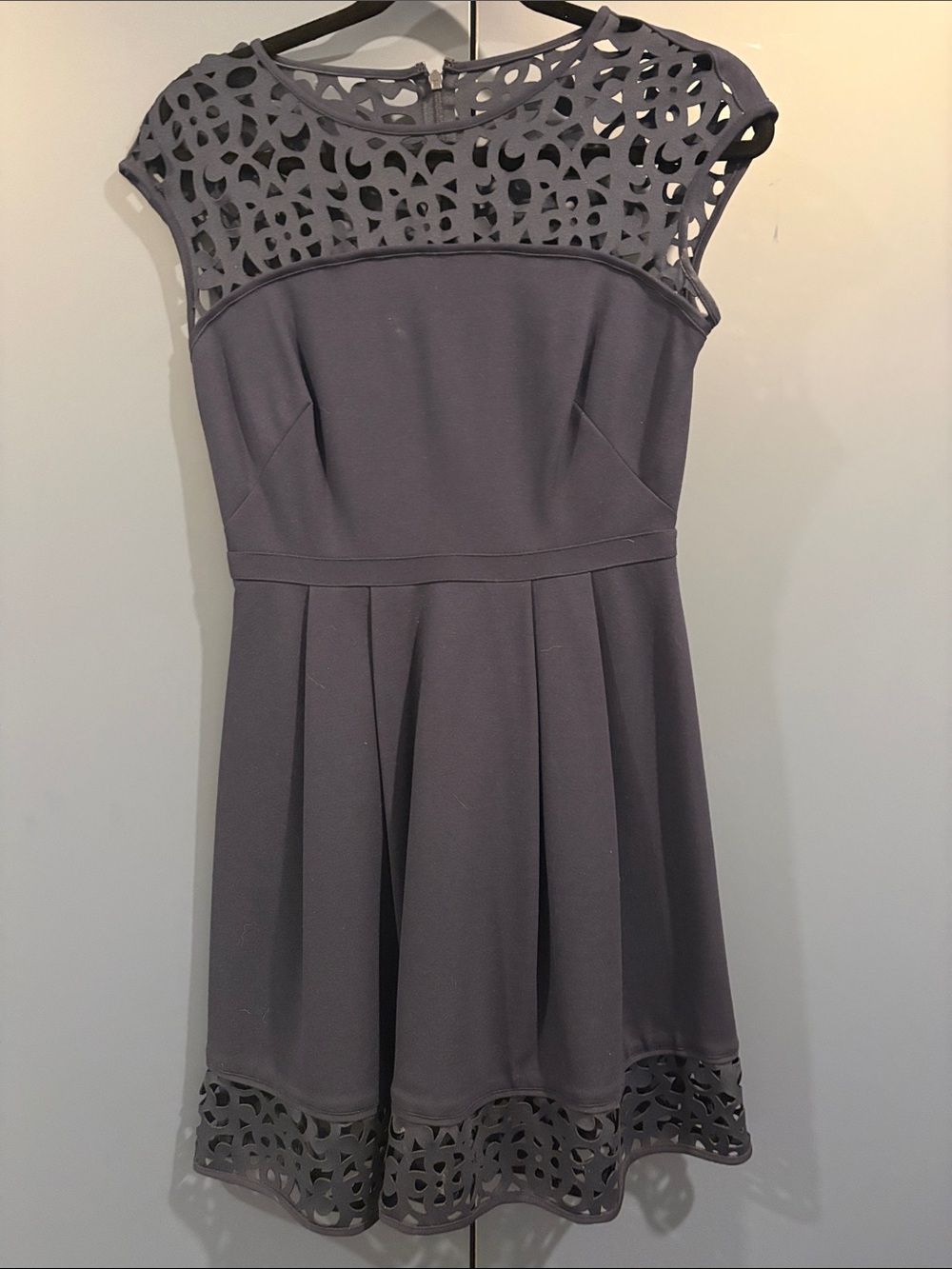 Women’s Navy Blue Laser-Cut Fit & Flare Dress